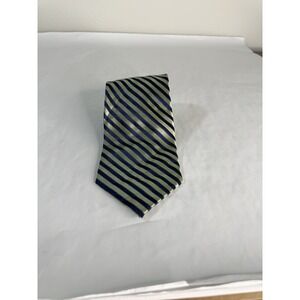 Calvin Klein Men's Silk Tie Navy Blue & Light Green Diagonal Stripe Classic
